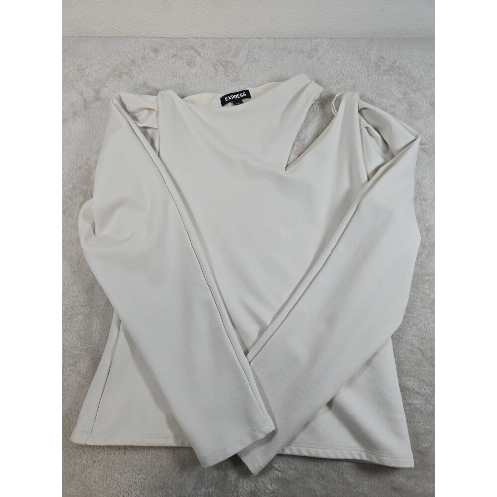 Express White Asymmetric Shoulder Cutout Long Sleeve Top - Size S